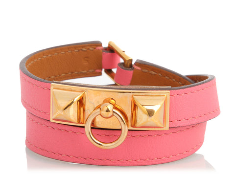 Hermès Rose Azalée Swift Rivale Double Tour Bracelet