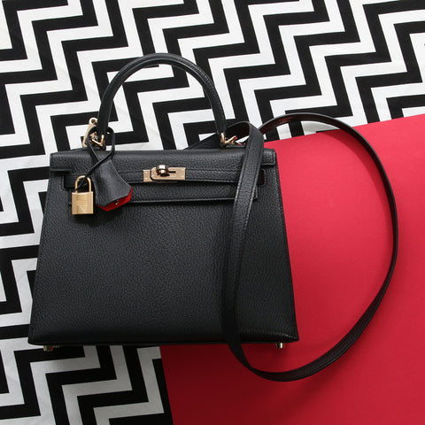 Hermès SO Black and Rouge de Coeur Chèvre Kelly 25