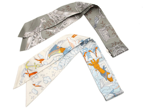 Hermès Etriers Remix and Sur Mon Nuage Silk Twilly Pair