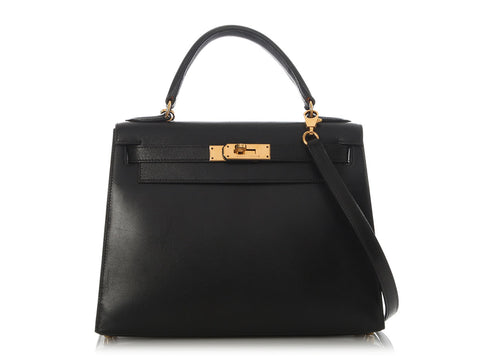 Hermès Vintage Black Box Calfskin Kelly 28
