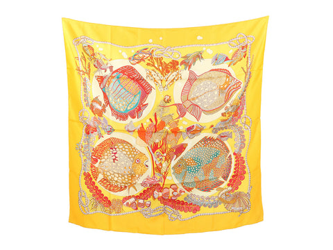 Hermès Grands Fonds Fish Silk Scarf 90cm