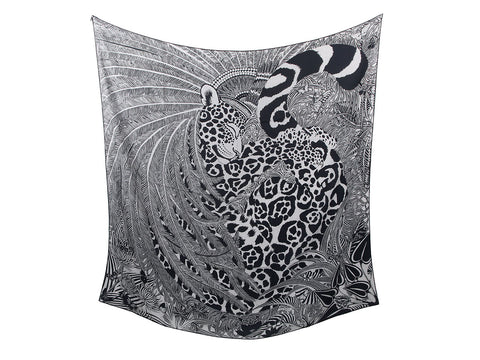 Hermès Jaguar Quetzal Cashmere Silk Shawl 140cm