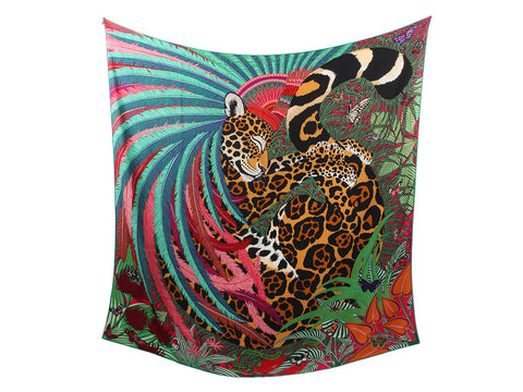 Hermès Jaguar Quetzal Cashmere Silk Shawl 140cm