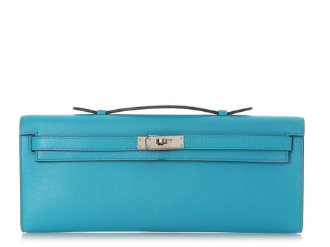 Hermès Bleu Azteque Chèvre Kelly Cut