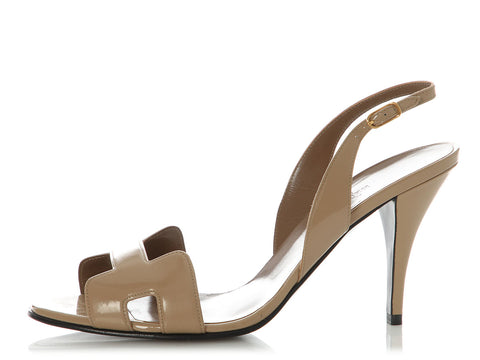 Hermès Beige Patent Night Slingback Sandals