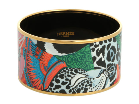Hermès Extra Wide Jaguar Quetzal Enamel Bangle