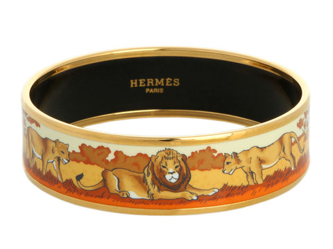 Hermès Wide Enamel Lion Bangle