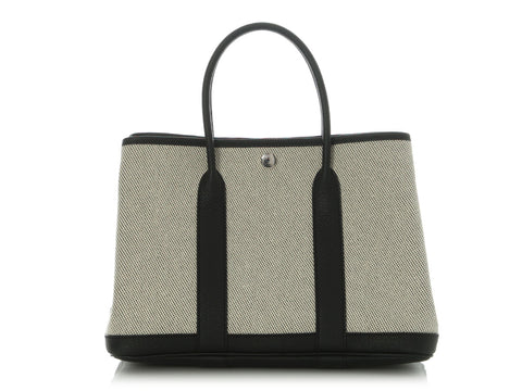 Hermès Ecru Toile and Black Negonda Garden Party 30