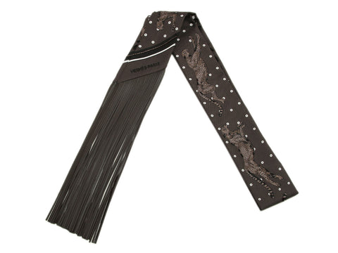 Hermes Guepard Bandana Franges Cuir Twilly
