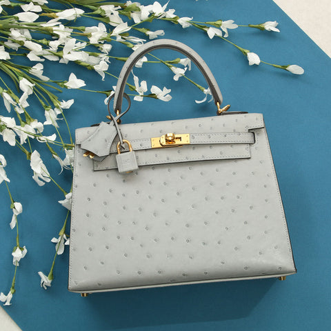 Hermès Bleu Glacier Ostrich Kelly 25