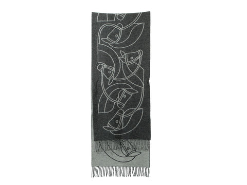 Hermès Gray Horse Head Reversible Cashmere Stole