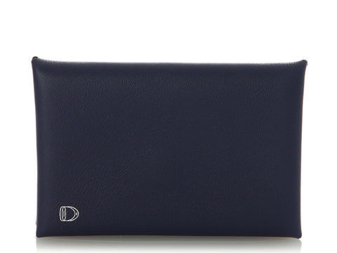 Hermès SO Bleu Encre and Bleu Jean Swift Calvi Verso Card Holder