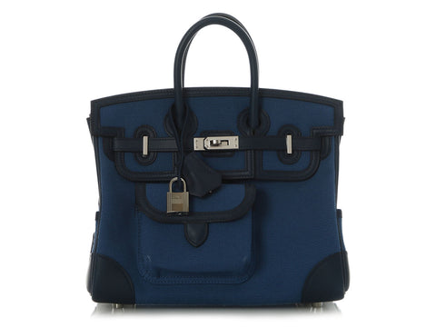 Hermès Bleu Egee Toile Goeland Cargo Birkin 25