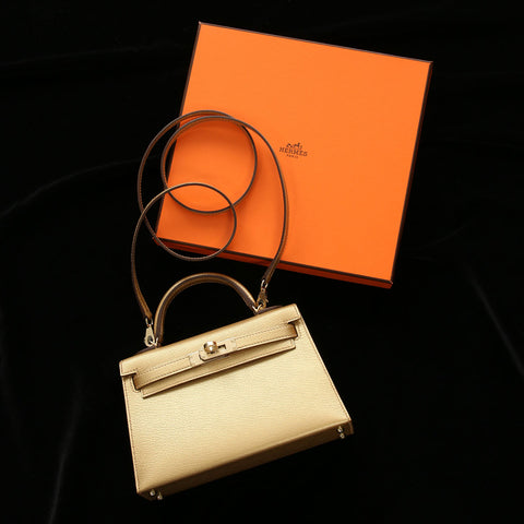 Hermès Mini Gold Doré Chamkilight Chèvre Kelly 20