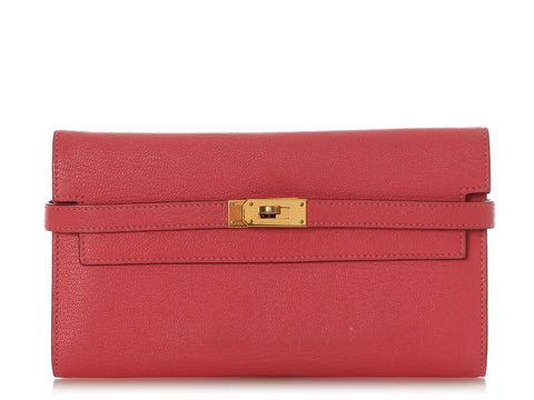 Hermès Rose Azalée Chèvre Kelly Long Wallet