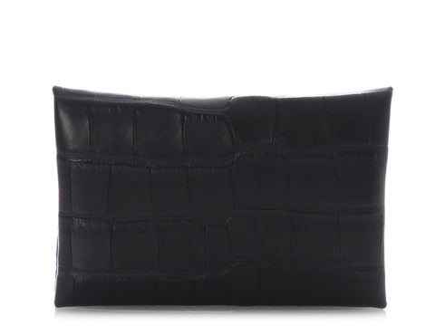 Hermès Black Matte Alligator Calvi Card Holder