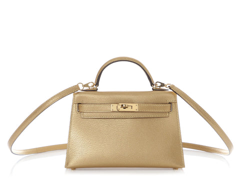 Hermès Mini Metallic Doré Chèvre Kelly 20