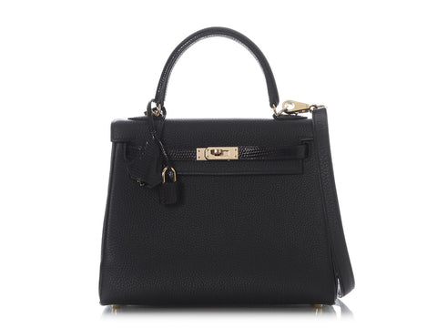 Hermès Black Togo and Lizard Kelly Touch 25