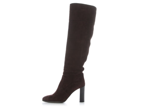 Hermès Brown Suede Heeled Riding Boots