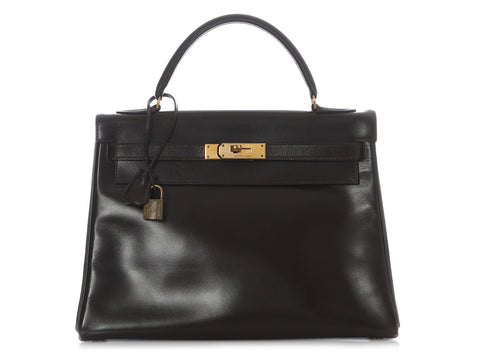 Hermès Vintage Brown Box Calfskin Kelly 32