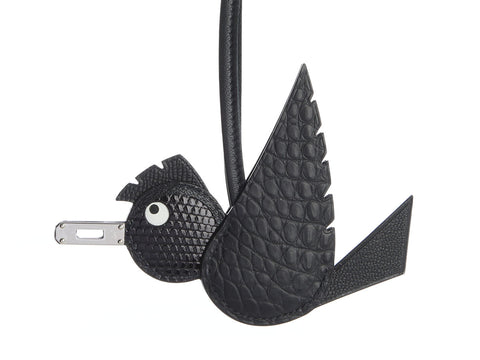 Hermès Black Alligator and Lizard Birdy Charm PM