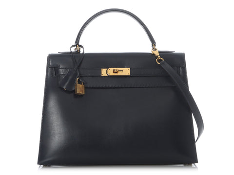 Hermès Vintage Navy Box Calfskin Kelly 32