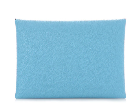 Hermès Bleu Céleste Chèvre Calvi Duo Card Holder