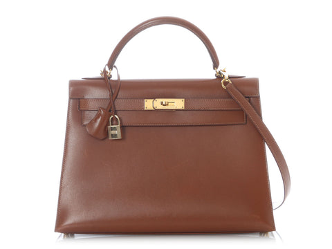 Hermès Vintage Noisette Box Calfskin Kelly 32