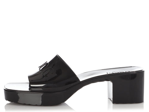 Gucci Black Rubber Chunk Heel Slide Sandals