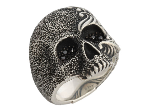 David Yurman Sterling Silver Black Diamond Waves Skull Ring