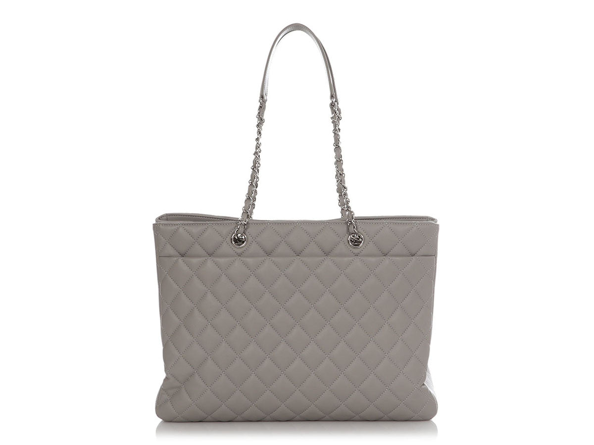 CHANEL XL Grand Quilted Caviar Leather Shopping Tote Bag White- 15% OF