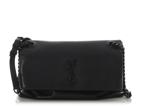Saint Laurent So Black Grain De Poudre Monogram West Hollywood Fold-Over Bag
