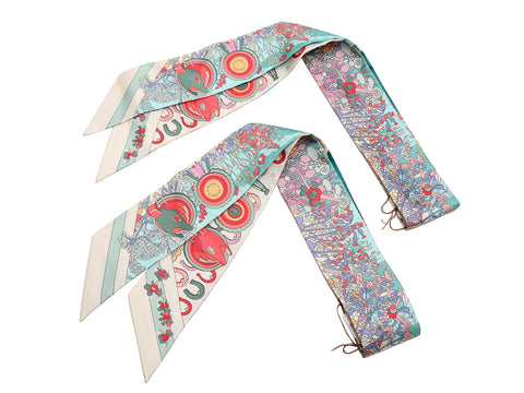 Hermès Pony Pit Stop Silk Twilly Pair