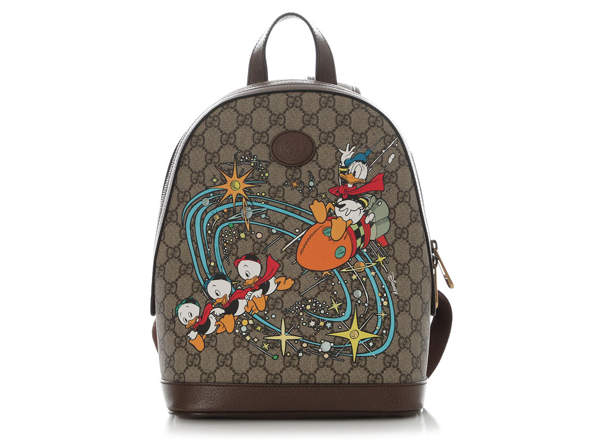 gucci disney mini backpack x GG Supreme Round Bag Beige Zipper closure Gucci x Disney Donald Duck