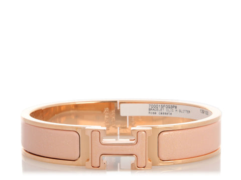 Hermès Narrow Glittery Pink Clic-Clac Bracelet