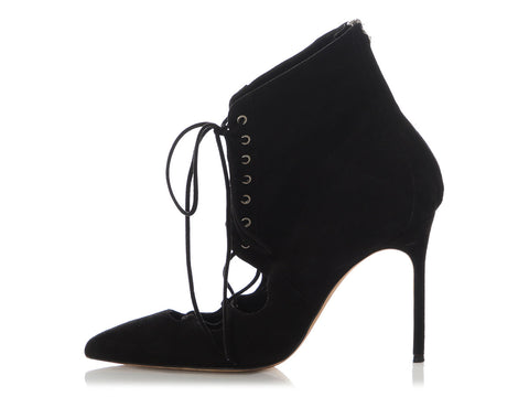 Manolo Blahnik Black Suede Lace-Up Booties