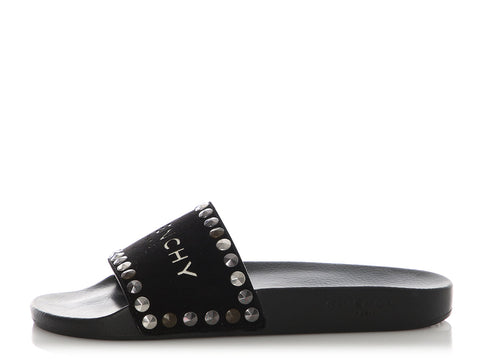 Givenchy Black Logo Studded Slides