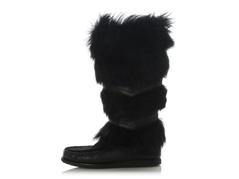 YSL Black Fur Moccasin Boots
