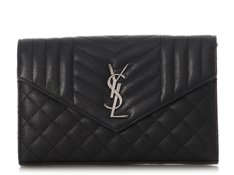 YSL Large Black Tri-Quilt Envelope Chain Bag