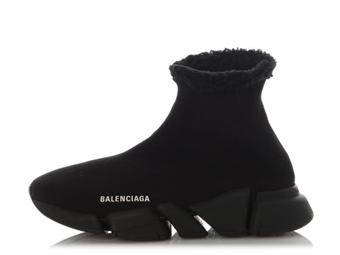 Balenciaga Black Shearling-Trim Speed 2.0 Sneakers