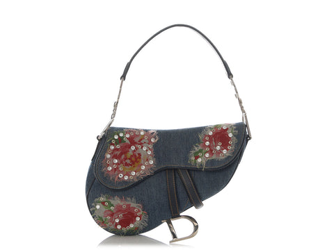 Dior Vintage Limited Edition Denim Embellished Saddle Bag