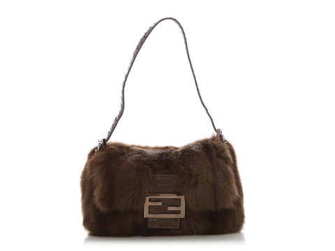 Fendi Brown Fur and Snake Baguette