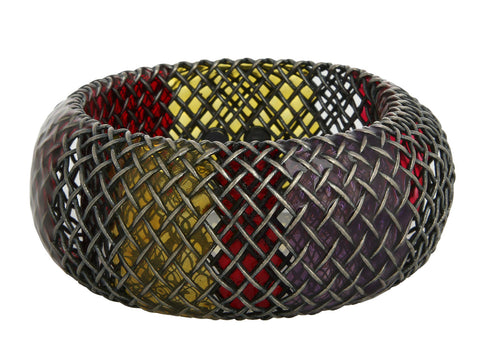 Bottega Veneta Sterling Silver Mesh Inlay Wide Bangle