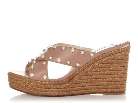 Jimmy Choo Ballet Pink Pearl Stud Jute Wedges