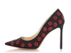 Jimmy Choo Black Embroidered Satin Floral Pumps
