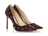 Jimmy Choo Black Embroidered Satin Floral Pumps