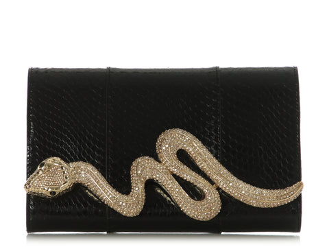Judith Leiber Black Snakeskin Champagne Serpent Clutch