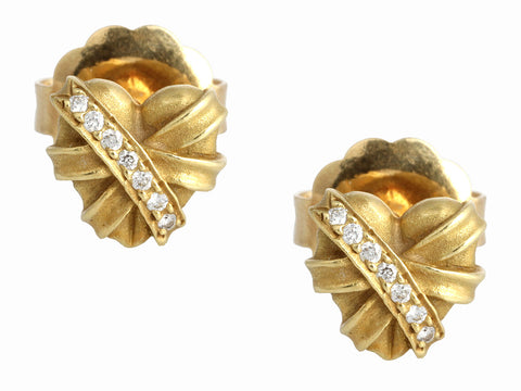Kieselstein-Cord 18K Yellow Gold Diamond Heart Pierced Earrings