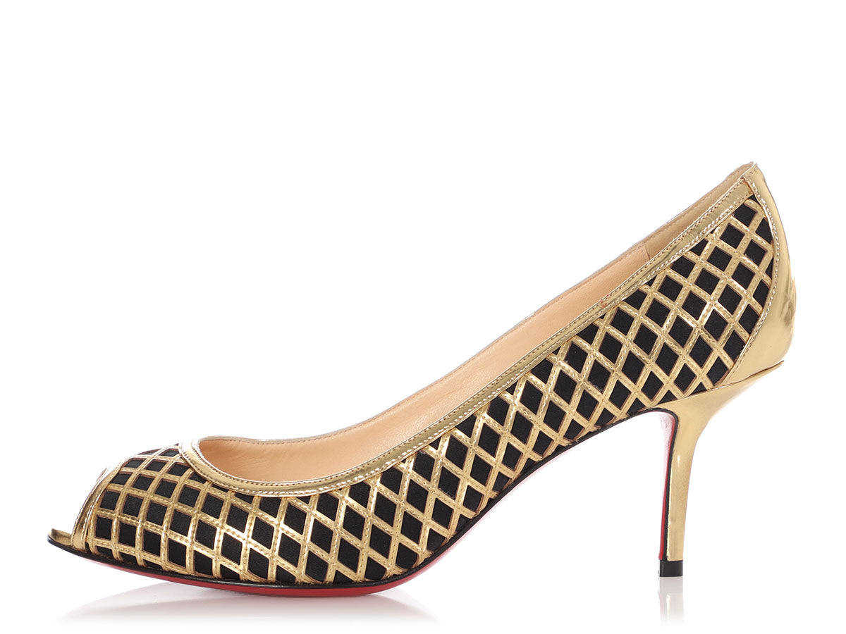 Christian Louboutin Lady Peep Black/Gold Spike Heels : r/louboutins