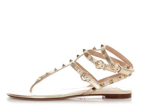 Valentino Metallic Gold Rockstud Gladiator Sandals